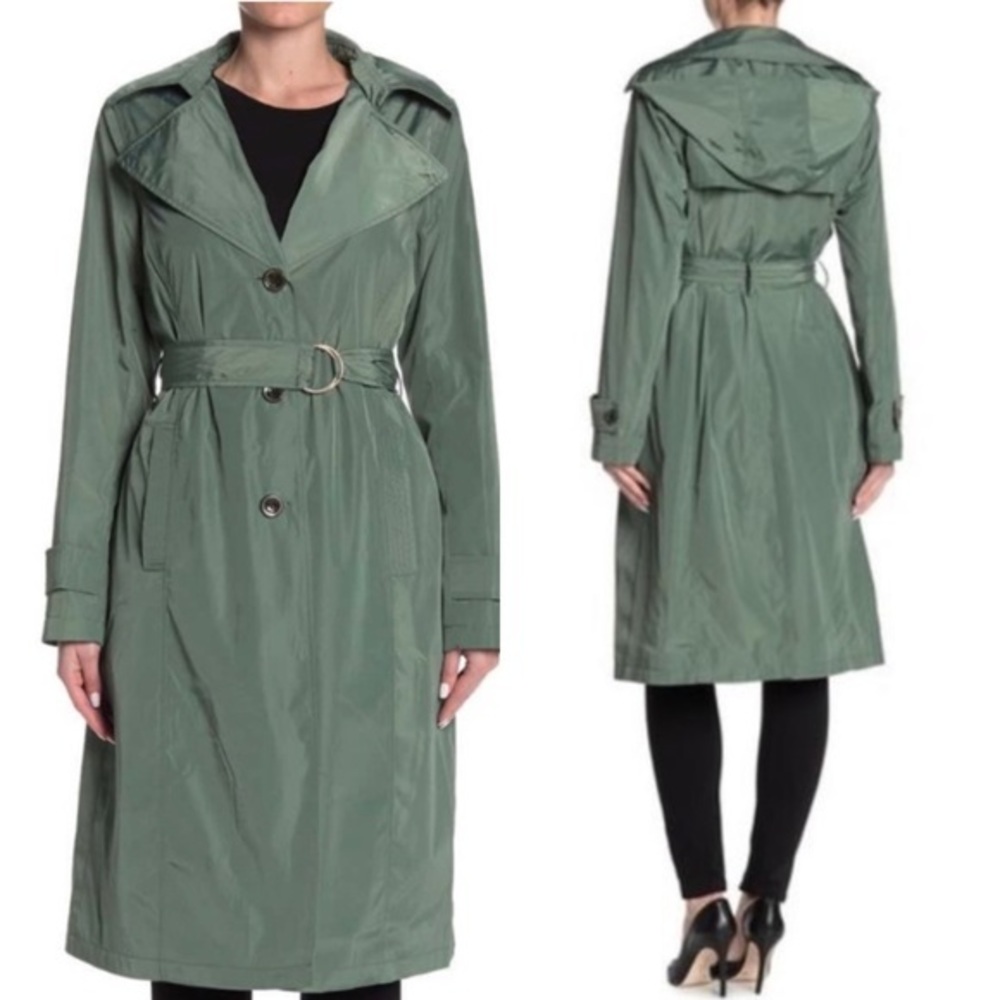 NWT Via Spiga  Belted Water Resistant Trench coat Raincoat Sage Green Medium M